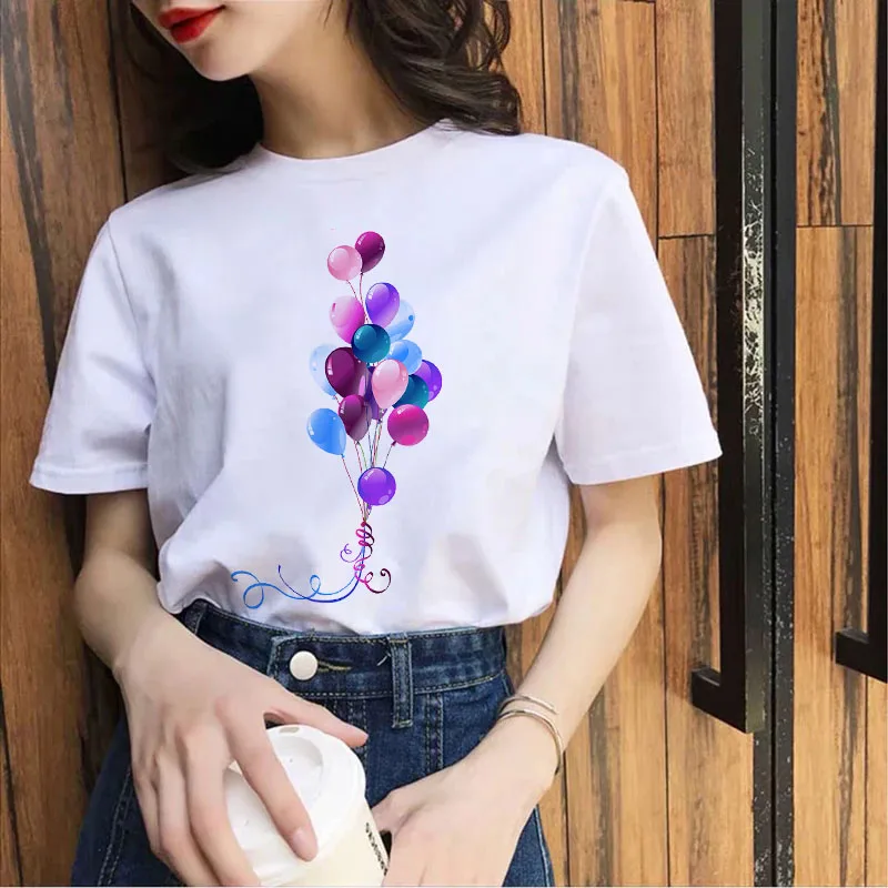 

2021 Cool Fashion T-shirt For Men And Women New Purple Balloon Print T Shirt Summer Short Sleeve Female Tee Tops