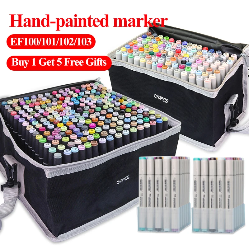 Finecolor Alcohol Oily Hand-painted Marker Full Set 7mm Oblique Head/Soft Head Custom Storage Bag School Supplies Stationery