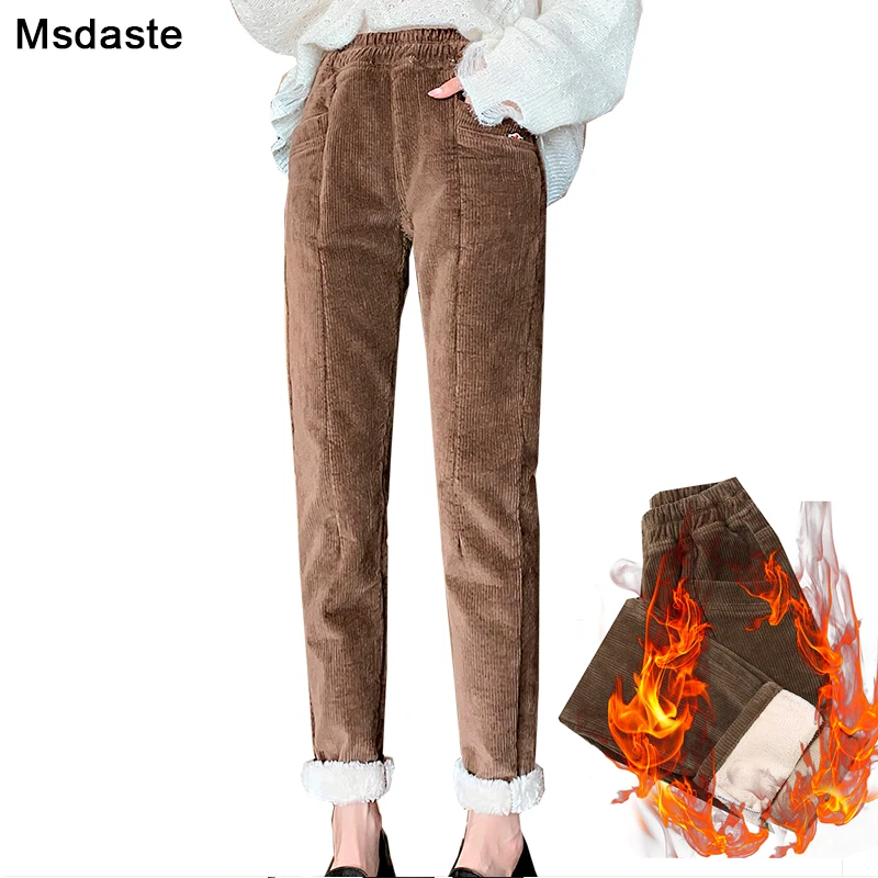 Winter Warm Harem Pants Women New Corduroy Casual High Waist Female Trousers Fleece Pantalones Thick Loose Woman Pants