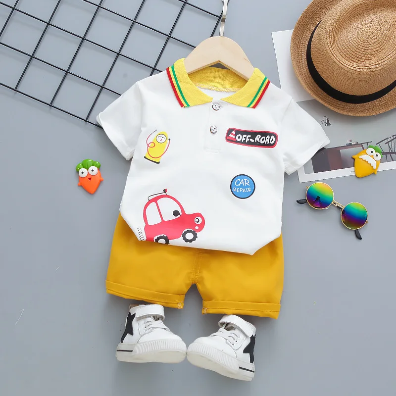 

Комплект летней одежды для маленьких мальчиков, хлопковая Футболка с героями мультфильмов + шорты, 2 предмета, Одежда для новорожденных