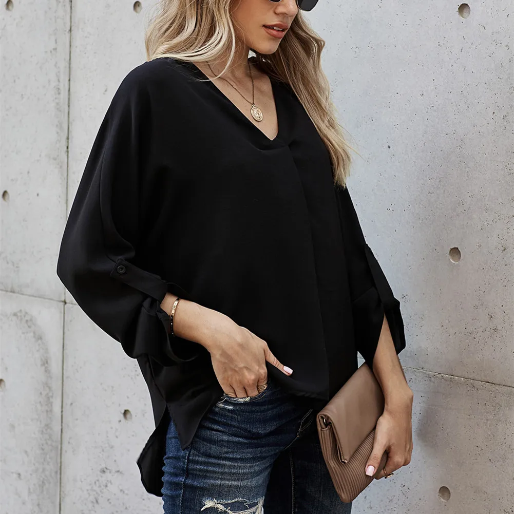 

Brand New Summer V-Neck Loose Blouse Shirt Women Tops Ladies Shirt Retro Chiffon Tops Sexy Ladies clothes classical high quality