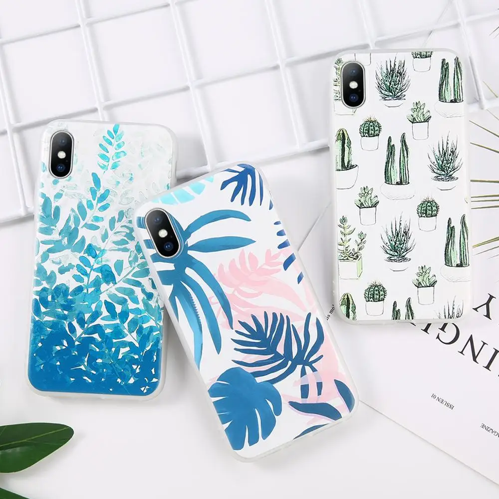 KJOEW Clear TPU Silicone Case For iPhone X 8 7 Plus Transparent Cartoon Flamingo Green Leaves Phone Cover for XS Max XR C |