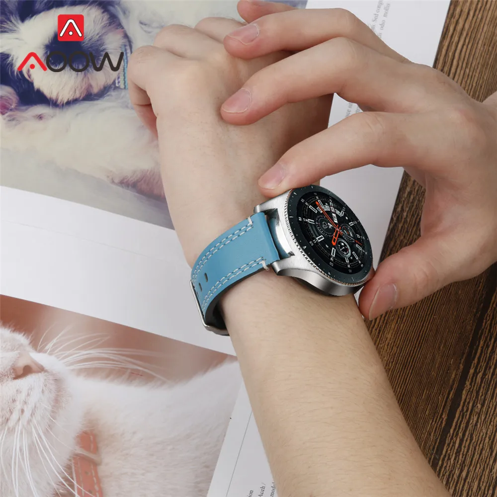 22 мм ремешок из натуральной кожи для samsung Galaxy Watch 46 мм gear S3 huawei GT Amazfit Stratos Pace Line быстросъемный браслет