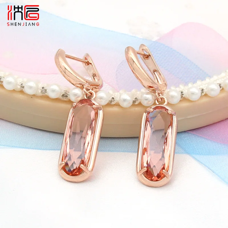 

SHENJIANG New Classic Elegant Oval Egg Shape Dangle Earrings For Women Girl Wedding Party Fashion Jewelry 585 Rose Gold Eardrop