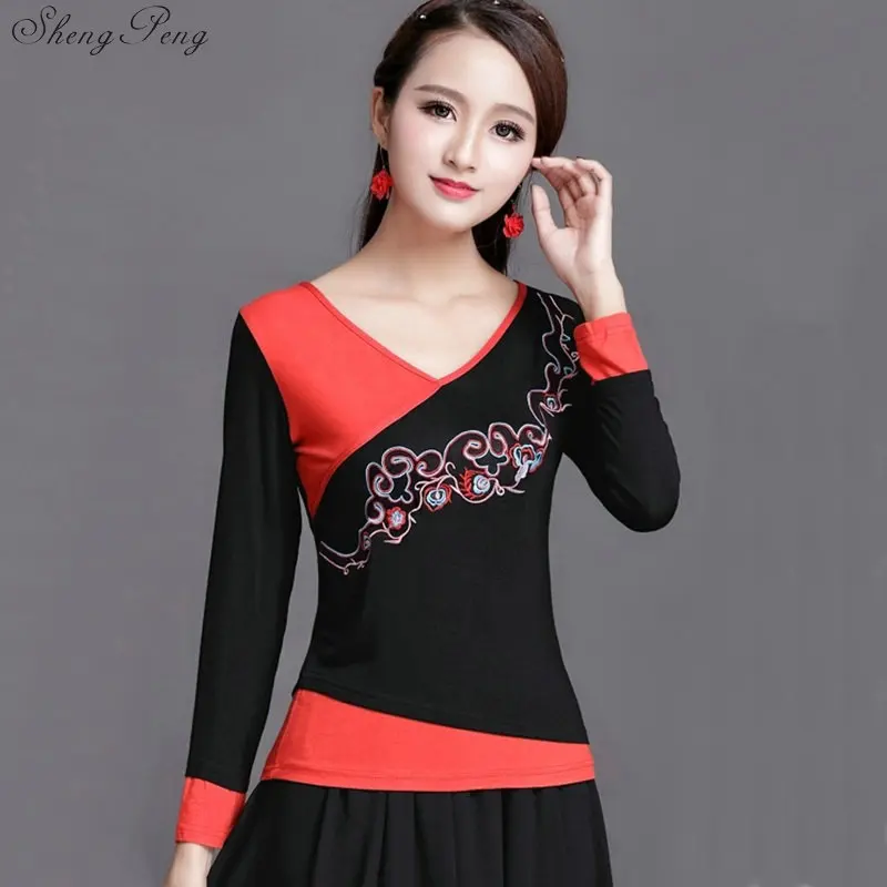 Одежда в китайском стиле женская черная винтажная фольклорная рубашка с