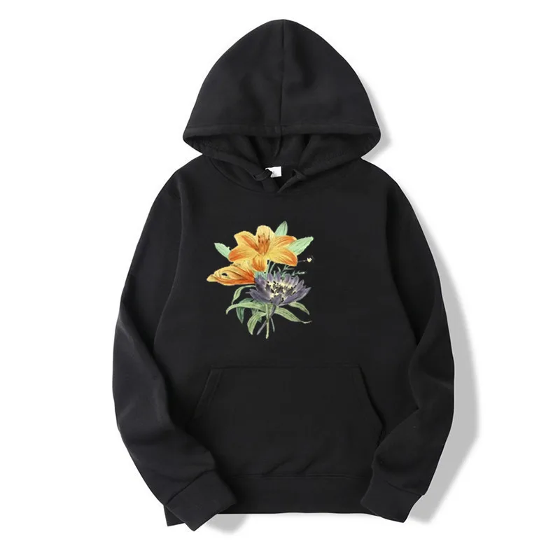 

Women Hoodie Lotus Flower Printed Hoodies Women Fleece Long Sleeve Loose Sweatshirt with Hat Girls Pullovers Winter