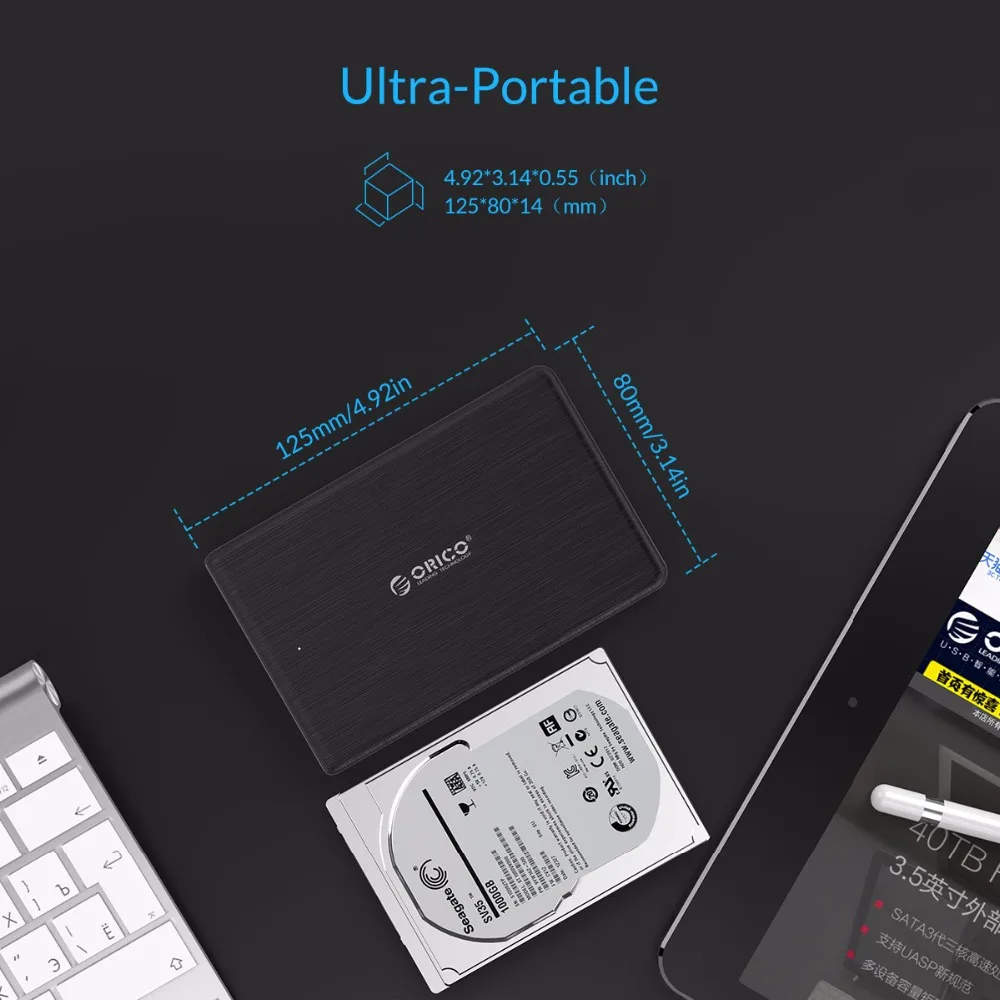 

ORICO 2.5 Inch HDD Case USB3.0 Micro B / USB3.1 Type-C External Hard Drive Disk Enclosure for HDD SSD Support UASP SATA III