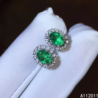 kjjeaxcmy fine jewelry 925 sterling silver inlaid natural emerald earrings popular girl new ear studs support test hot selling