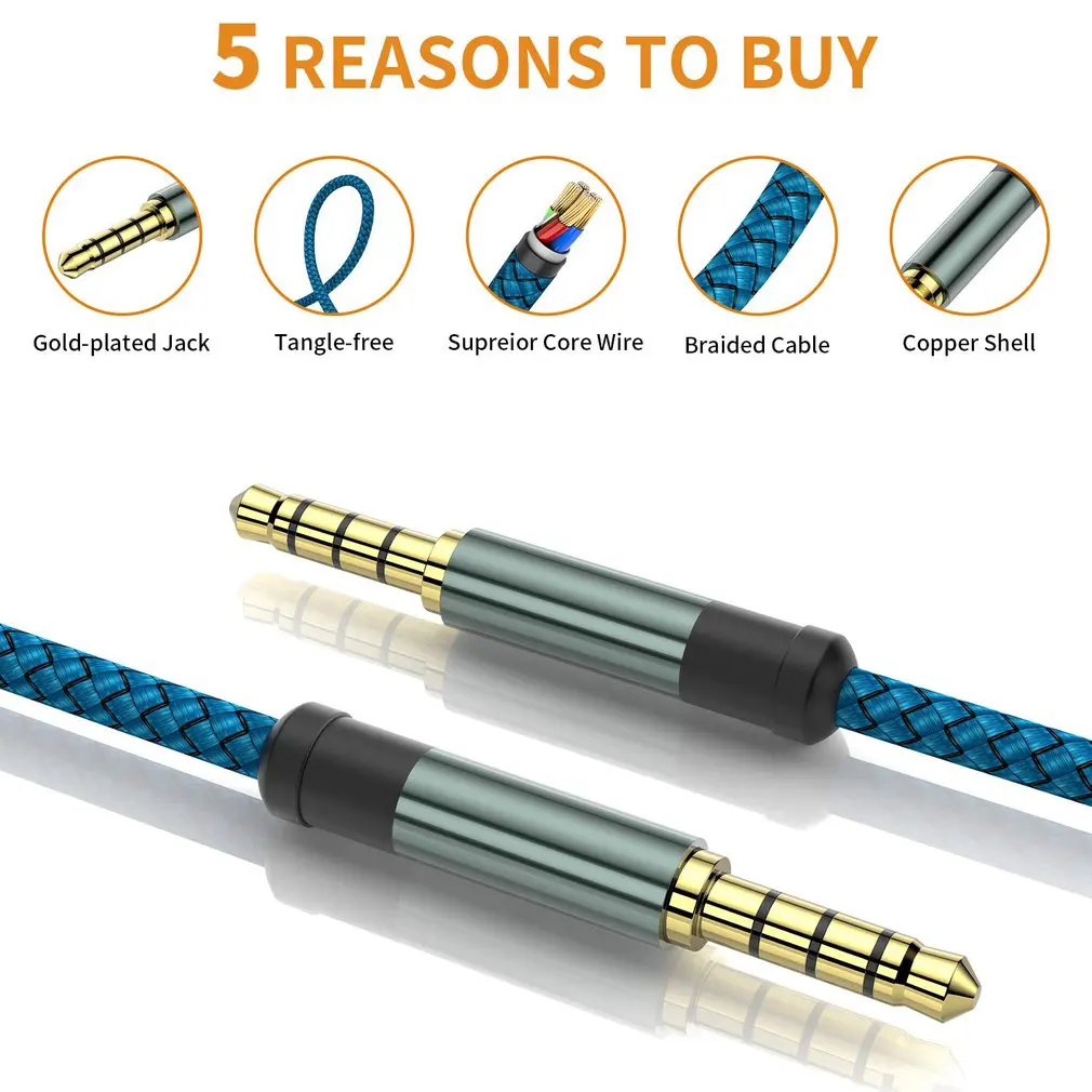 

Jack 3.5mm AUX Cable Audio Cable 3.5 mm Jacks Speaker Cable 4 Poles Nylon Braided for Headphones Car MP3 Cord Extension male