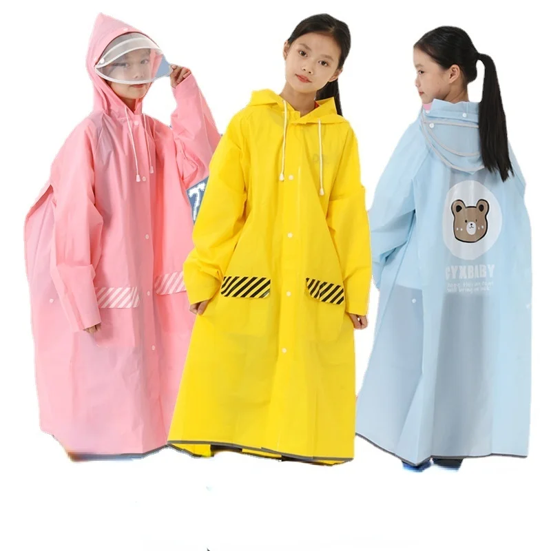 

Waterproof EVA children's raincoat solid color schoolbag one-piece poncho school hiking students thickened pupils' long poncho