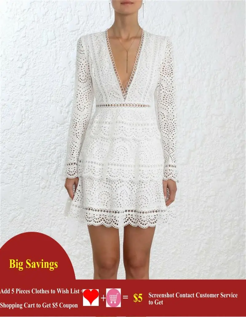 Женское сексуальное ажурное кружевное платье с глубоким v-образным вырезом белые