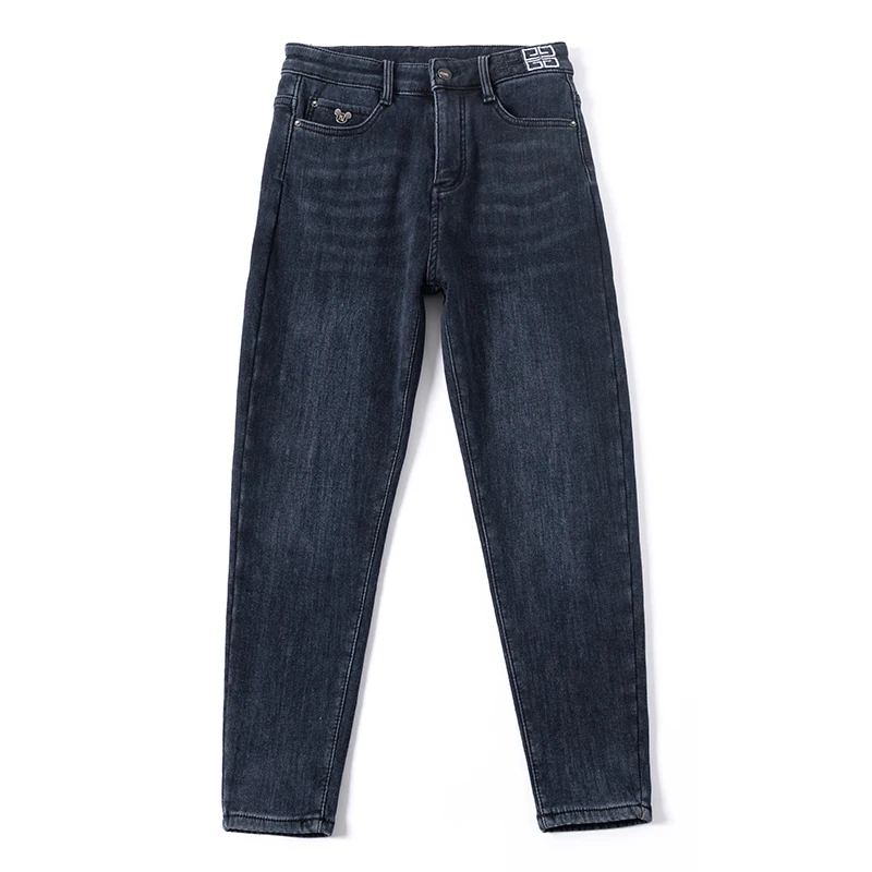 

High waist and female new winter big yard stretch velvet thickening jeans harlan warm cultivate one's morality pants panty