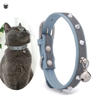 pu leather luminous cat collar punk rivet pendant cat bell collar anti bite metal buckle dog collar pet supplies collar for cats