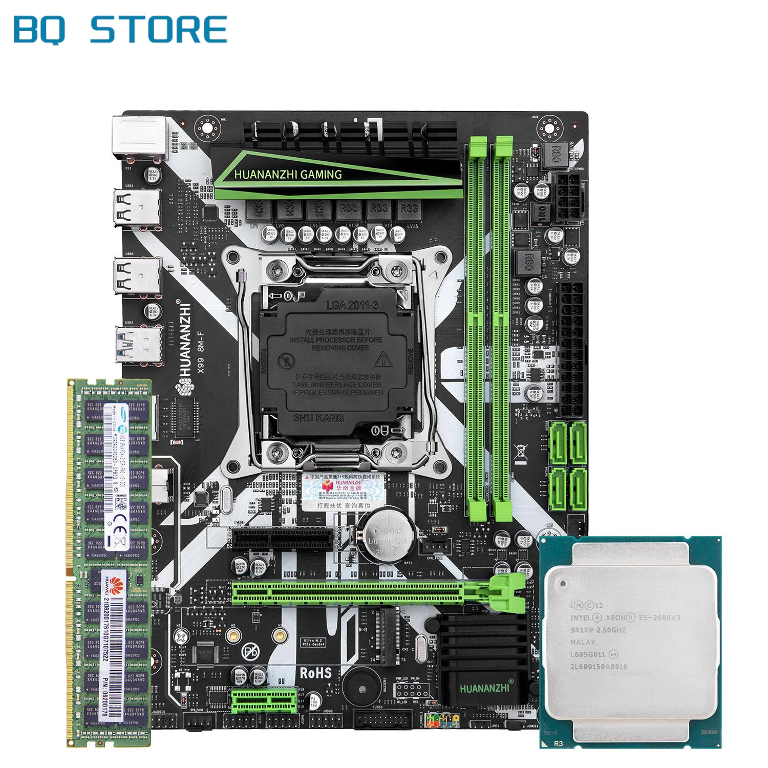 

HUANANZHI X99 8M F X99 Motherboard with Intel XEON E5 2680 V3 with 1*16G DDR4 RECC memory combo kit set NVME USB3.0 Server