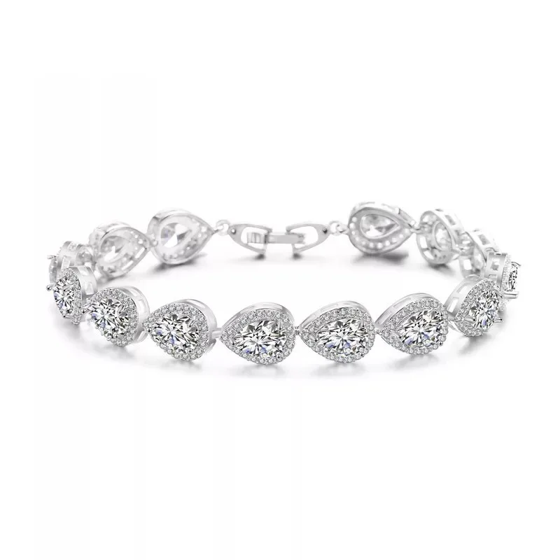 

T1003 Platinum Plated Water Drop Center Stone 10mm 5A NSCD Stone Classical Tennis Bracelet For wo'men fashion jewelry