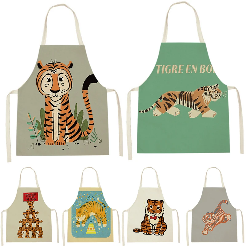 

1Pcs Cartoon Animal Tiger Print Sleeveless Apron Children'S Home Men'S And Women'S Anti-Fouling Apron Kitchen Waist Bib Pinafore