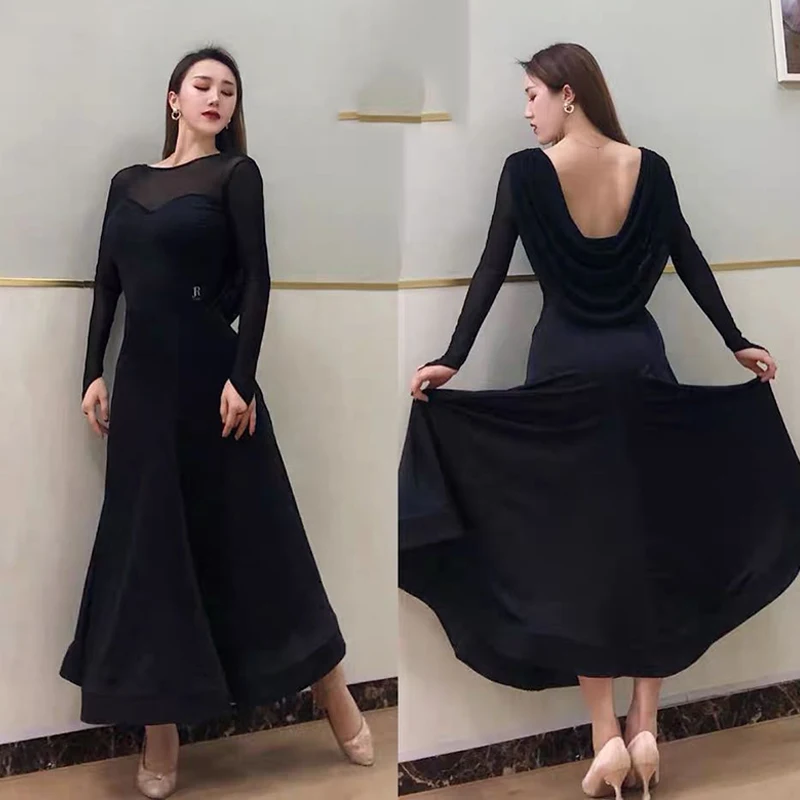 Платье для латиноамериканских танцев черное платье с открытой спиной и