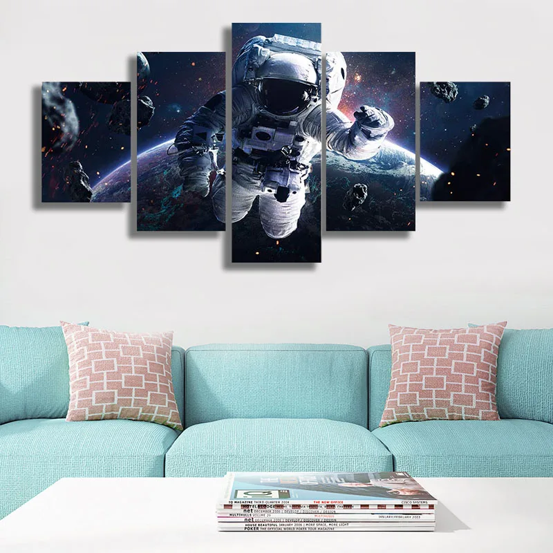 

HD Print Painting Modular Pictures 5 Piece Space Astronaut Wall Art Poster Modern Home Decoration Canvas