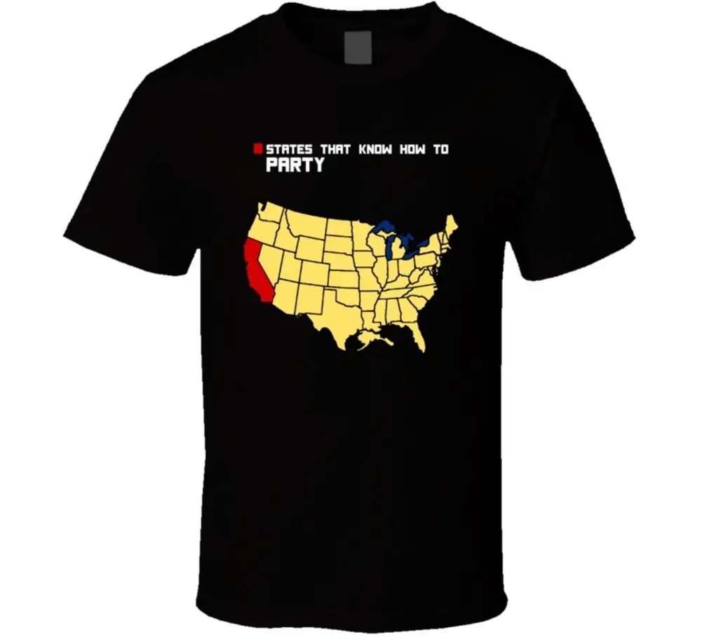 

States That Know How To Party California Rap Hip Hop Funny Fan T Shirt Casual T-Shirt Male Short Sleeve Pattern