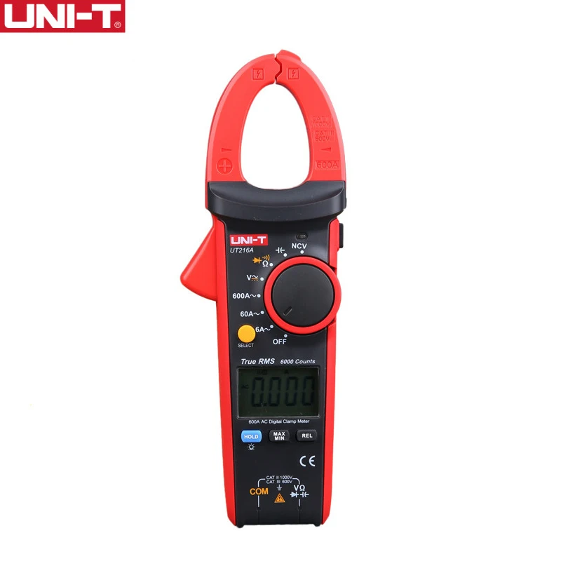 

UNI-T Digital Clamp Meter Auto Range 6000 Counts DC AC Current Voltage NCV 600A 1000V Capacitance Tester UT216A UT216B UT216C