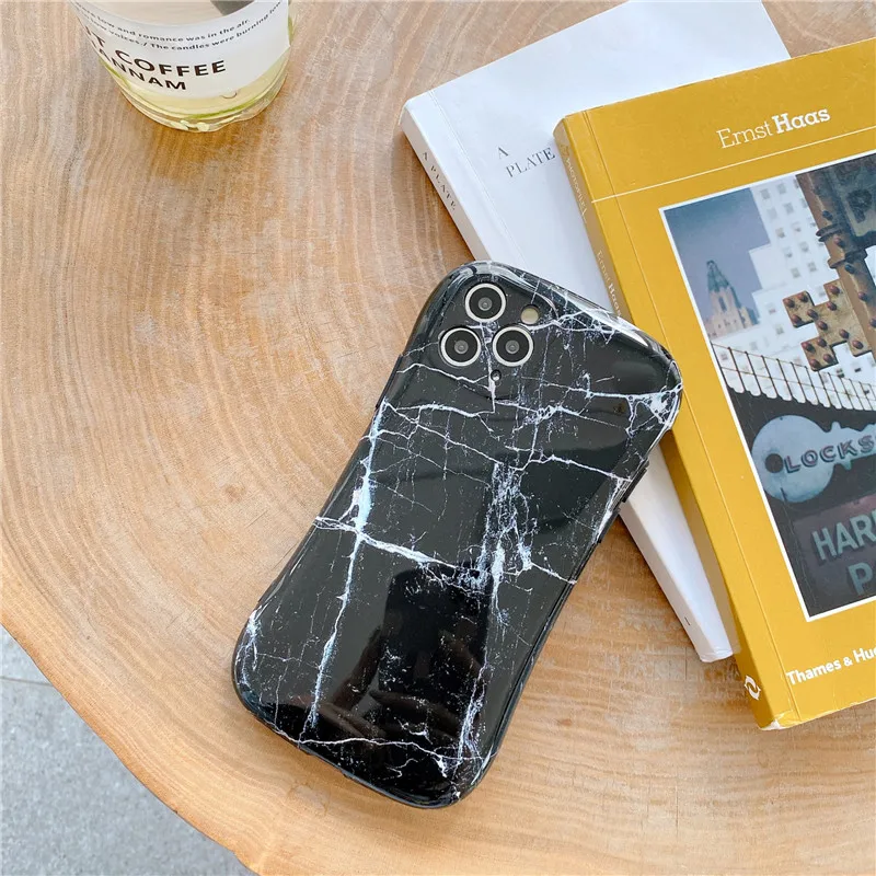 Модный противоударный чехол с черно-белым мраморным рисунком для телефона iPhone 11