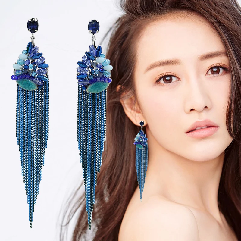 Элегантные серьги с кристаллами и керамическими бусинами подвеска на цепочке