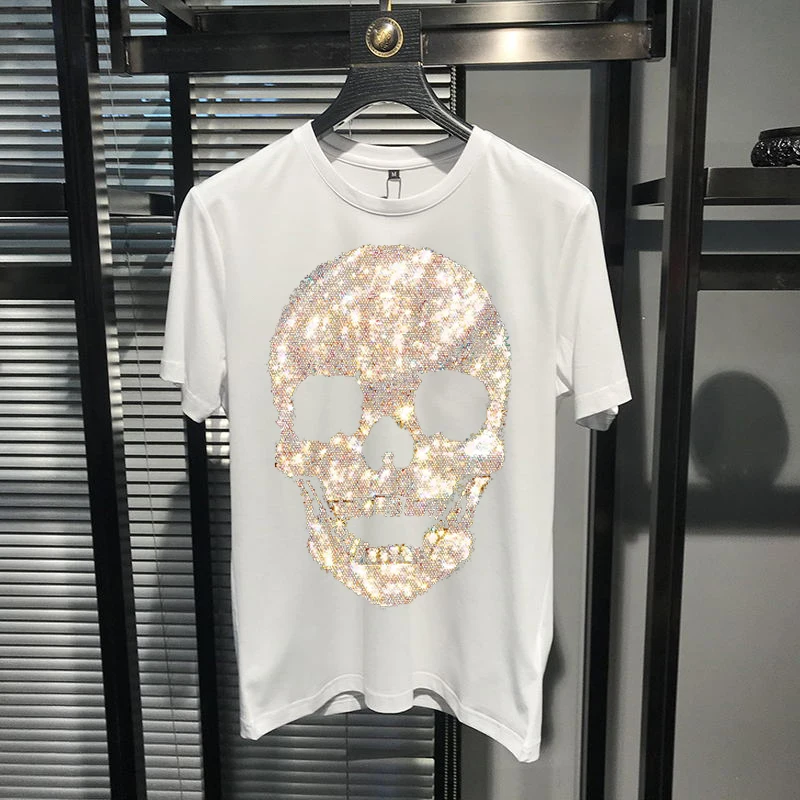luxury brand self cultivation youth design summer mens t shirt skull o neck short sleeve top hot diamond personality free global shipping