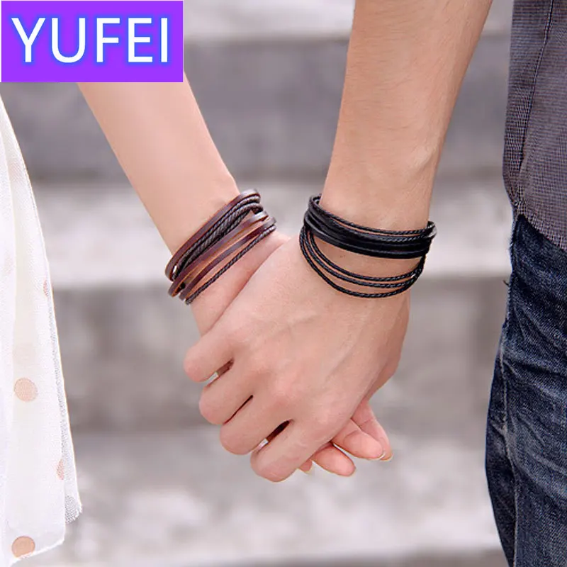 

HOT Leather Bracelets & Bangles for Men and Women Black and Brown Braided Rope Fashion Man Jewelry 2pcs PI0246