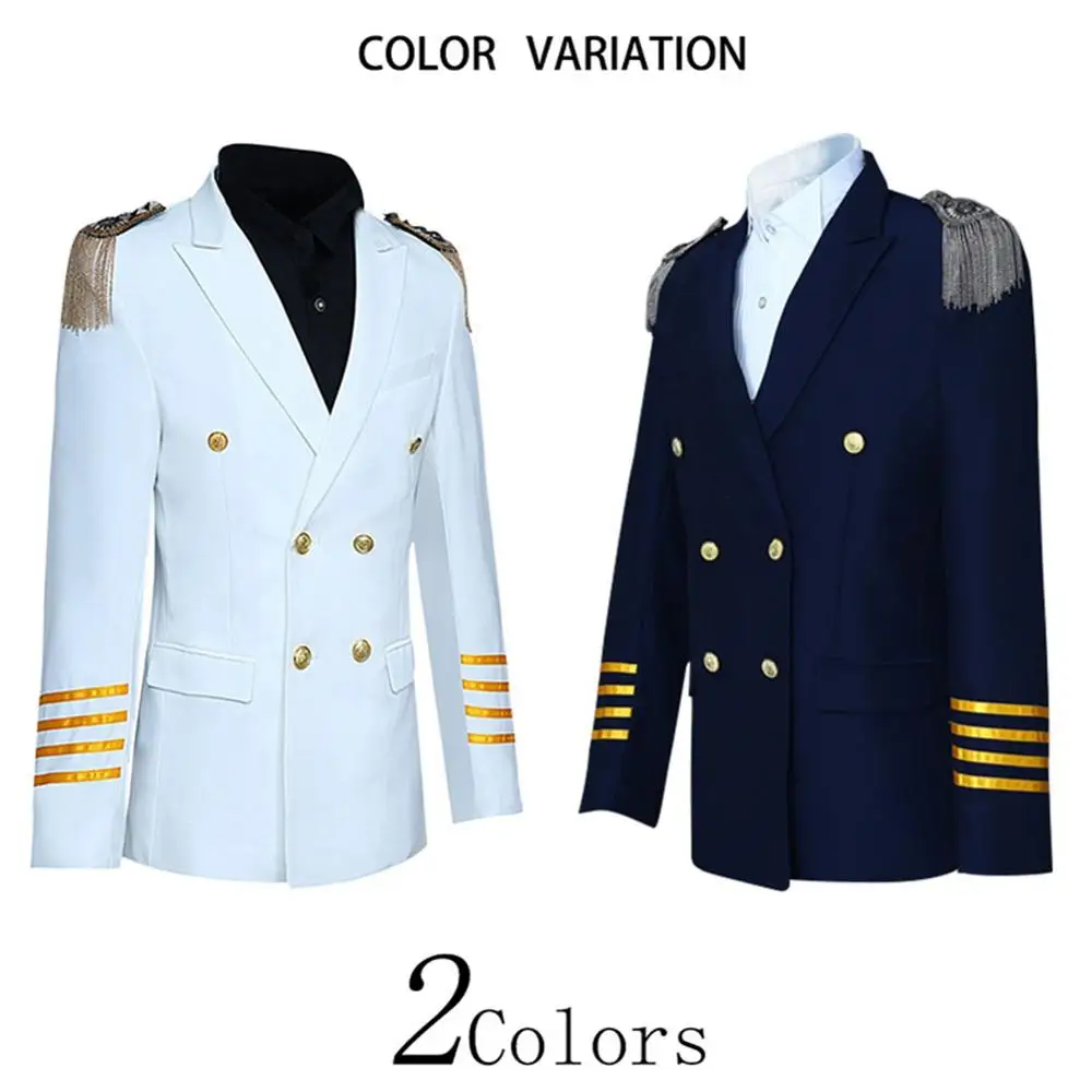 Костюм BL-Captain мужской из 2 предметов (пиджак + брюки) двубортный костюм с эполетами