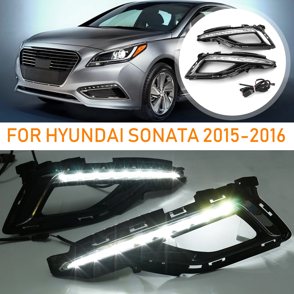 12В дневные ходовые огни для Hyundai Sonata 9 2015 2016 светильник переднего бампера дальнего