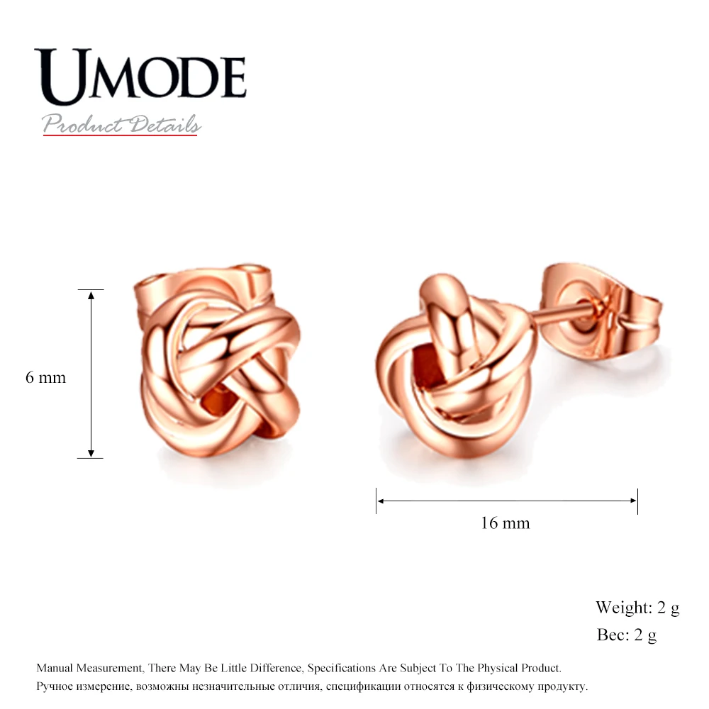 Женские серьги-гвоздики с узлом UMODE модные серьги цвета розового золота