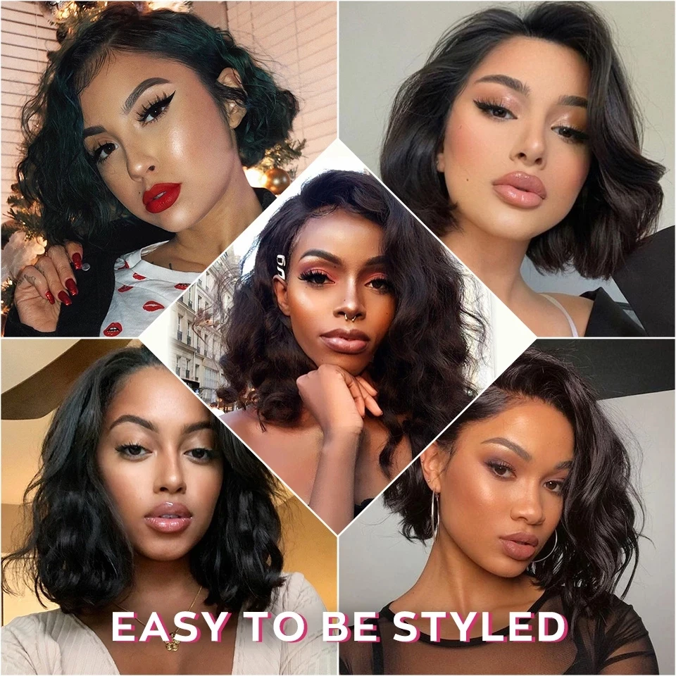 

Blackmoon Short Hair Bob Wigs 4x4 Lace Closure Wig Straight Human Hair Wigs Natural Black Color 180 Density Bob Femme 2x6 Remy