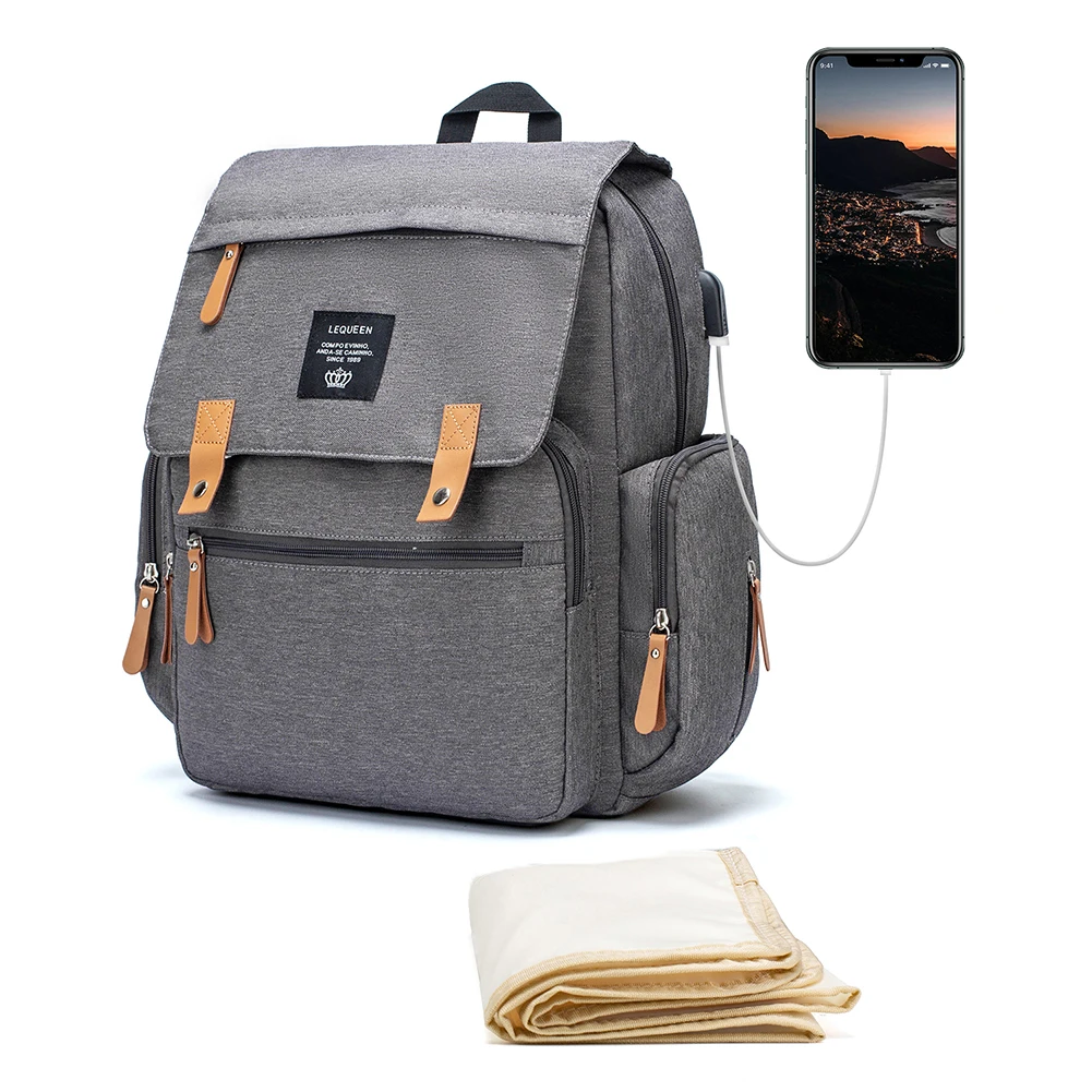 

Lequeen Brand Diaper Bag Large Capacity USB Mummy Bag Travel Backpack Designer Nursing Bag for Baby Care Dropshipping