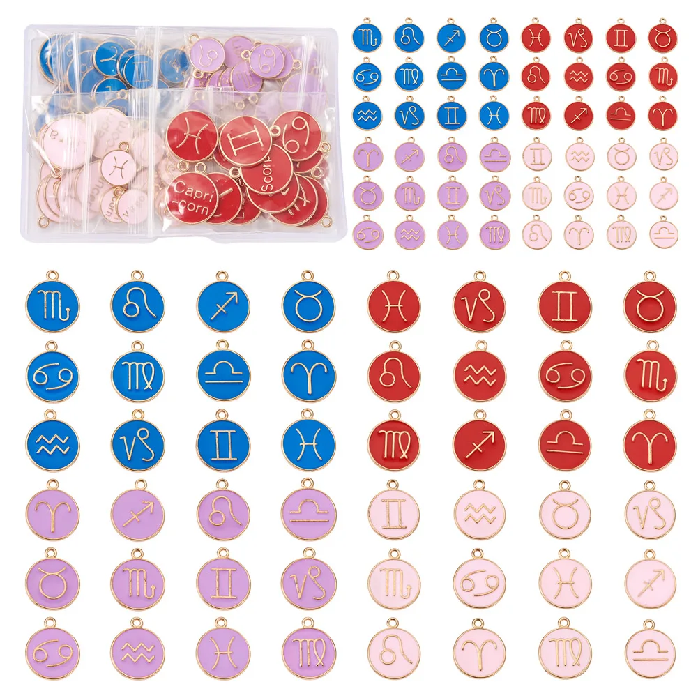 

8 Sets 22x18mm Alloy Enamel 12 Constellation Pendants Double Face Zodiac Signs Charms For Necklace Bracelet DIY Jewelry Making