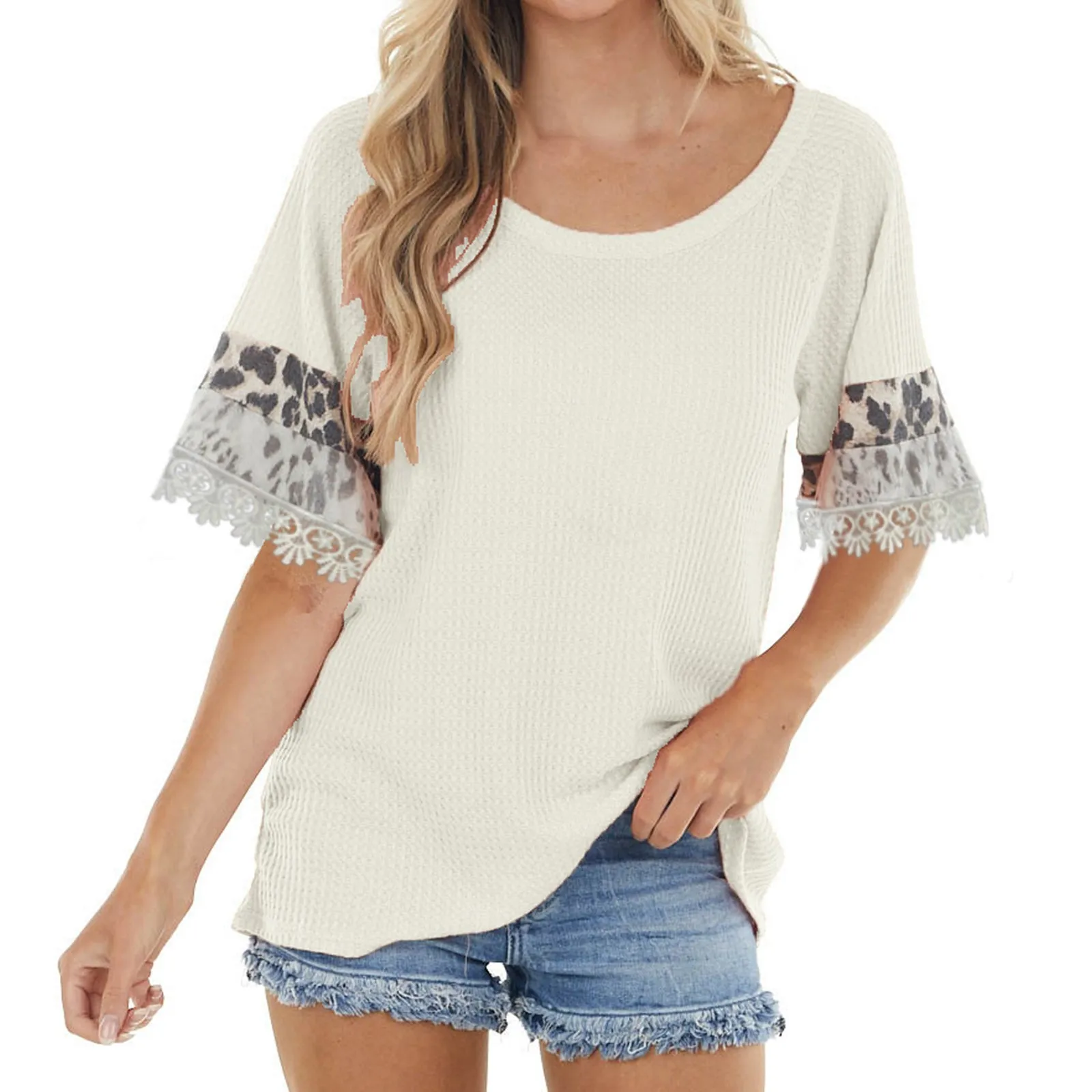 Модная женская блузка с леопардовым принтом в стиле пэчворк свободный удобный