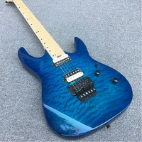 high quality 6 string electric guitar flocculent large flower veneer blue paint maple fingerboard black accessories postage