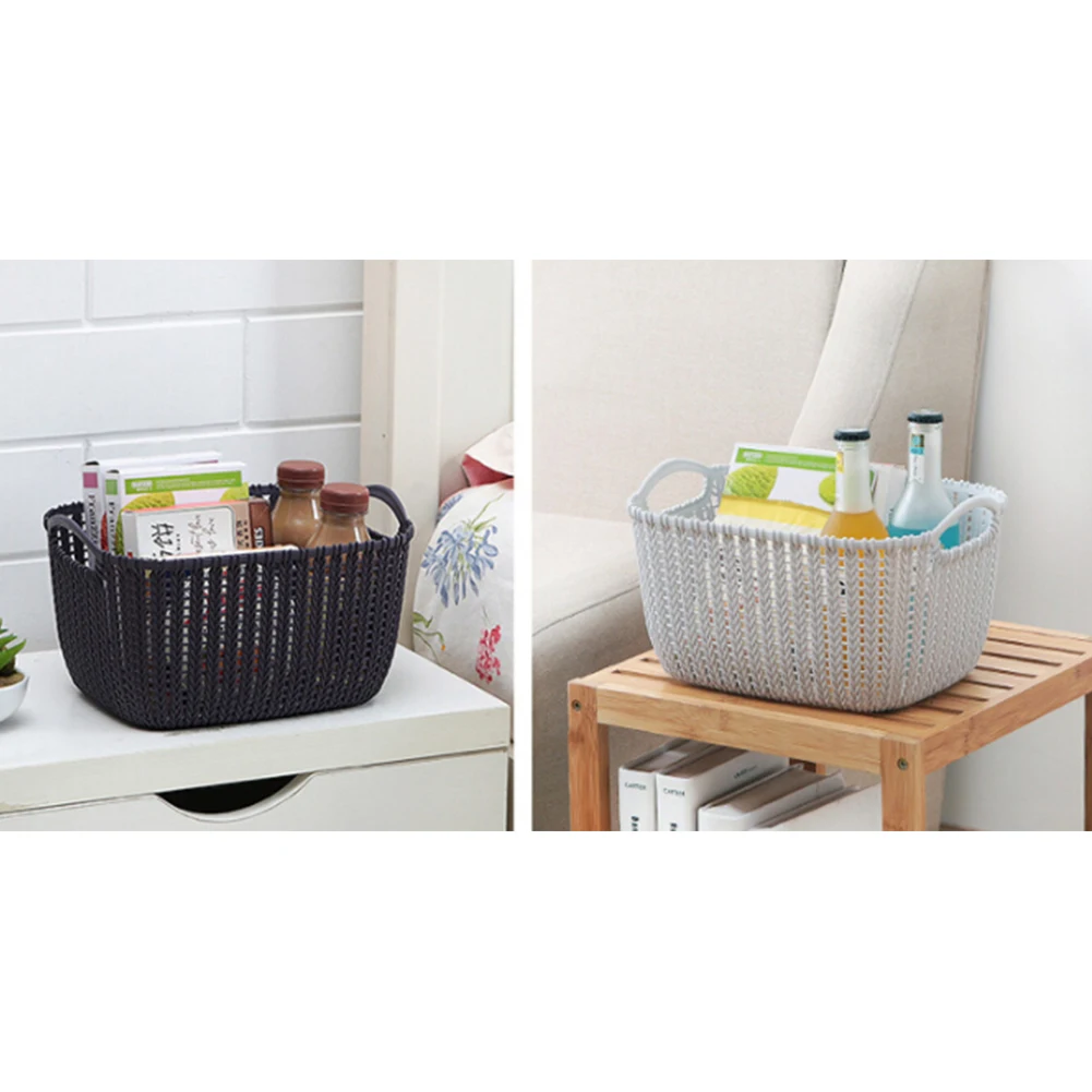 

Sundries Protable Storage Basket Rectangular Imitation Rattan Storage Box Handle Non Slip Bottom Household Supplies