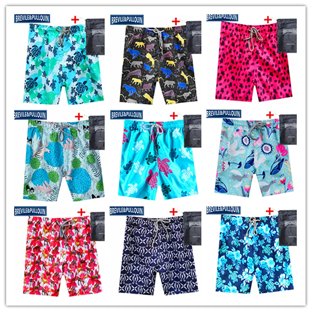 

2021 Bermuda Brand Brevile pullquin Beach Boardshorts Men Swimwear Turtles Swimtrunks Cheetah Rogue Rabbit Elk Birds+ Gifts Bag
