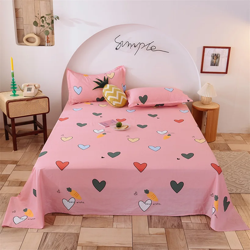 

1pc 100% Pure Cotton Flat Sheet Single Double Queen King Size Cartoon Printed Top Bed Sheets Soft Linens (Pillowcase Need Order)