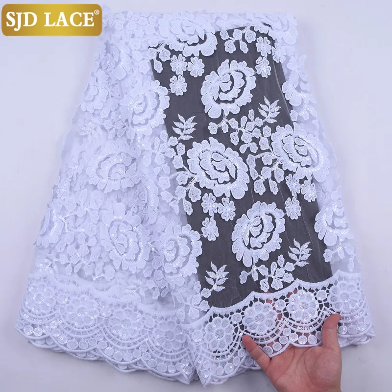 

SJD LACE African Lace Fabric With Sequins 3D Flower French Lace Fabric High Quality Soft Milk Silk Laces For Wedding Party A2137