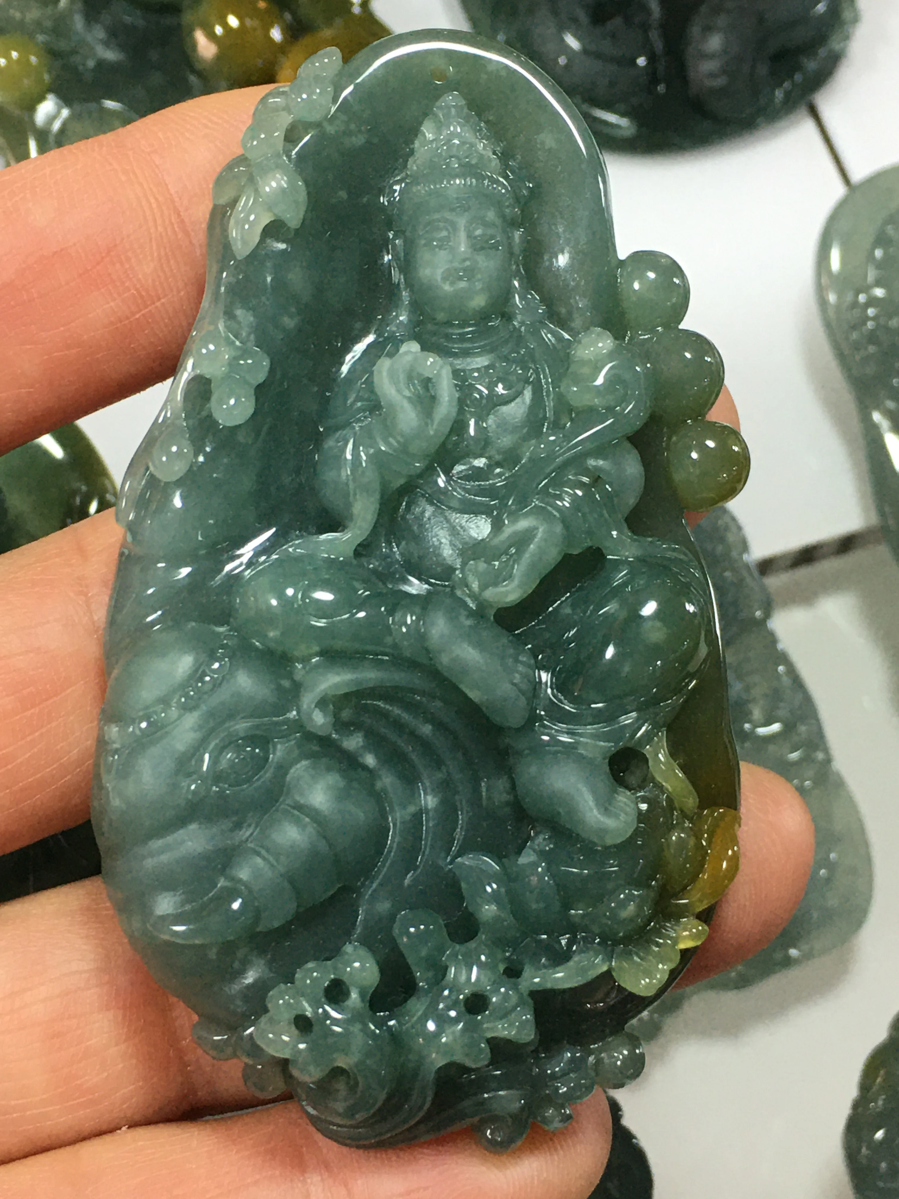 

Natural 7A Myanmar jade Hand-Carved top brand dragon guan yin green jade pendant necklace pendants jewelry jade necklaces