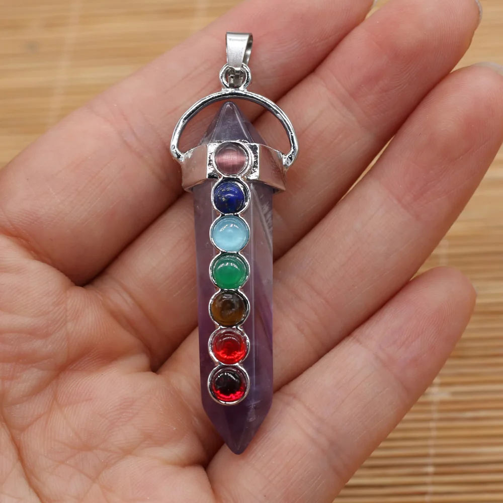 Семь чакр розовый Quartzs кулон аметисты с украшением в виде кристаллов Колонка