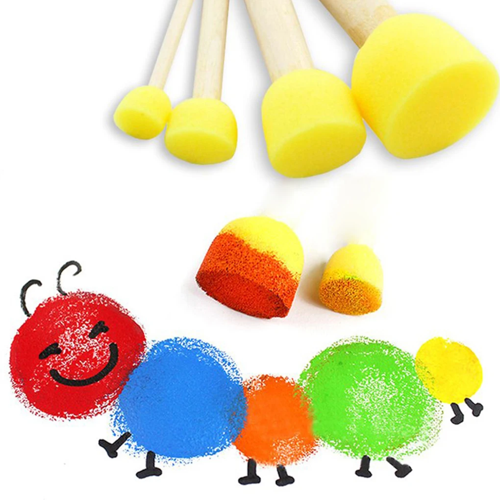 

Round Sponges Brush Set Stencil Sponge Brushes DIY Painting Sponges Children Drawing Craft Brushes with Wood Handle 20pcs