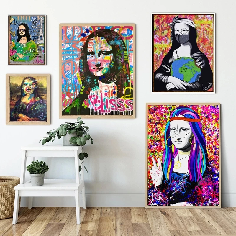 

Street Graffiti Art Mona Lisa Canvas Painting Abstract Mural Posters and Prints Cuadros Wall Art Pictures for Home Decoration