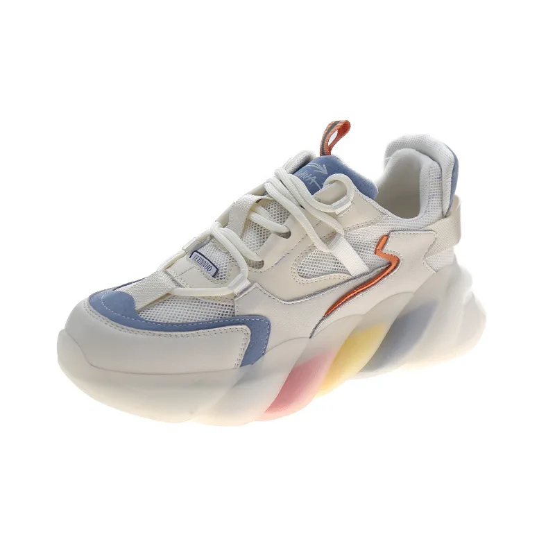 

2021 spring new thin net daddy shoes female Korean version of the rainbow bottom sports casual breathable women's shoes