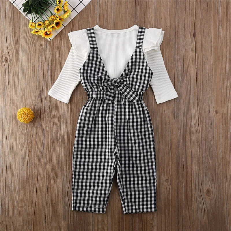 2 предмета осенняя футболка с длинными рукавами и оборками для маленьких девочек