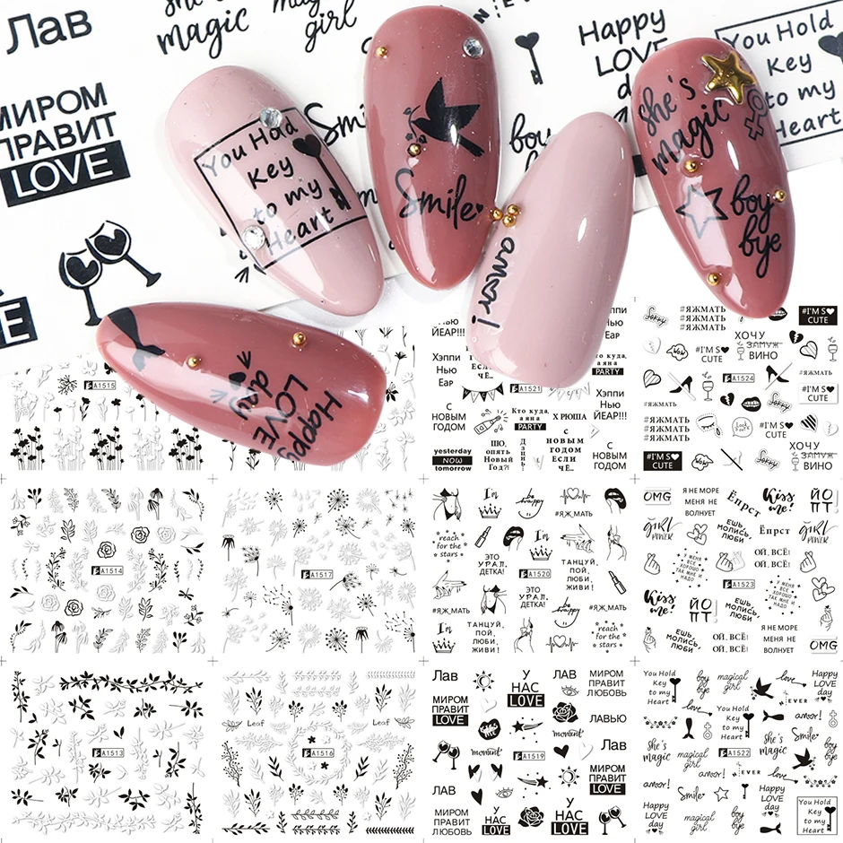 

12pcs Sping Flower Manicure Love Letter Animal Buterfly Sliders for Nails Inscriptions Nail Art Decoration Water Sticker Tips