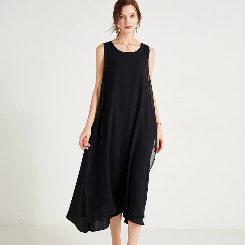

Fashion Women Sleeveless Long Dress Summer Large Size Loose Women Clothing Plain Color O Neck Casual Female Tank Dress Sundress