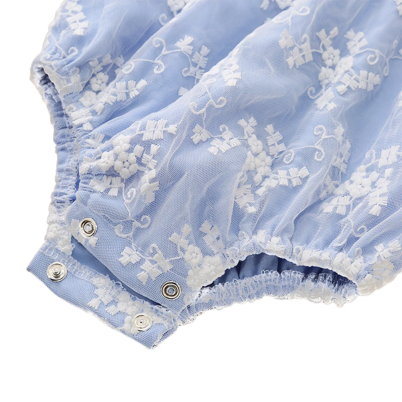 

2021 New Summer 0-12M Baby Girl Floral Lace Bodysuit White/Blue Flared Short Sleeve Infant Newborn Delicate Clothes Outfit