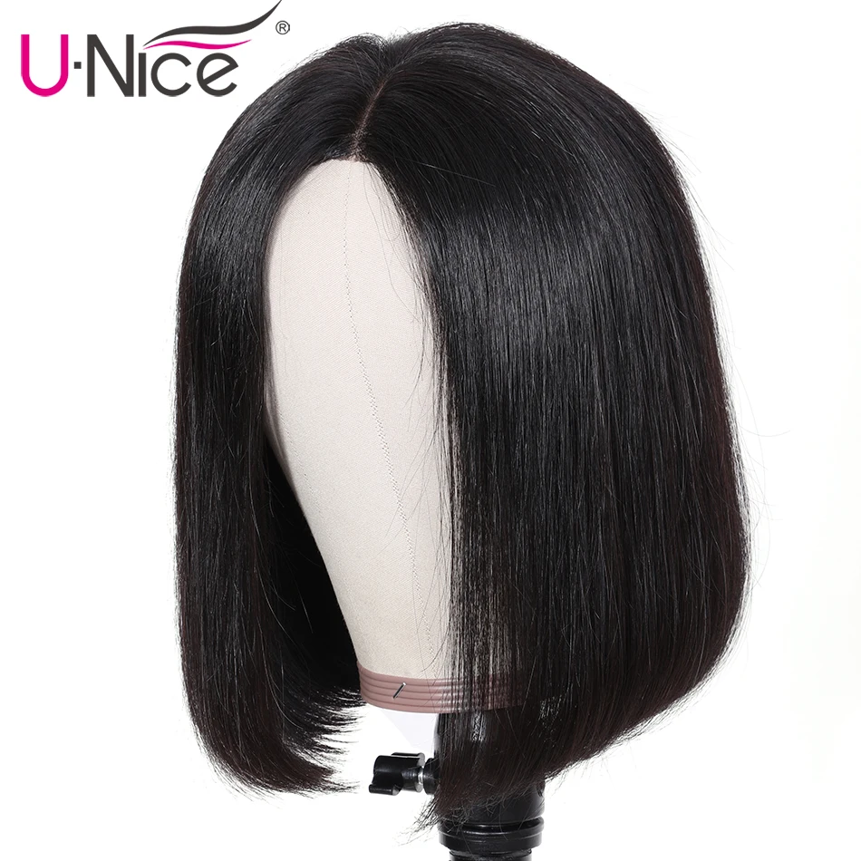 Natural Color Волосы UNICE 13*4/6 кружевные передние человеческие волосы парики 8-1" прямые короткие тупые Обрезанные Боб для черных женщин глубокая Часть Парики Черная пятница сделка - Цвет волос: Natural Color